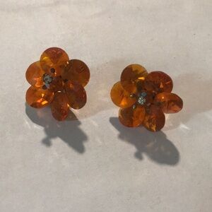 Orange glass Flower Earrings